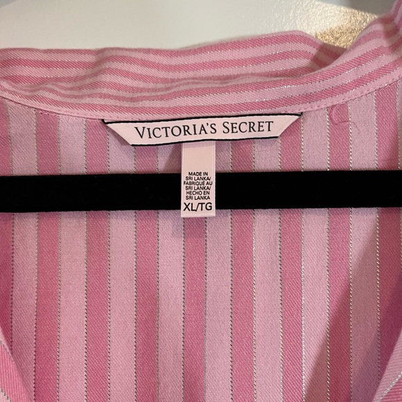 Like New Victoria Secret Flannel Pajama Sleep Romper Pink Striped - Picture 3 of 7